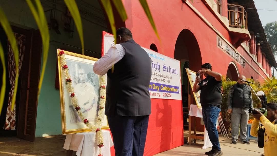 Boys marching in disciplined lines during the rally