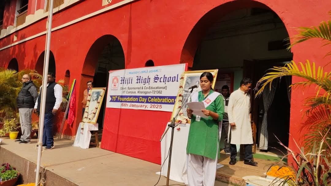Student delivering a speech at the 75th Foundation Day celebration