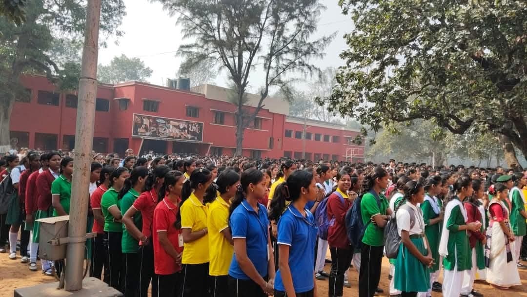 Students in colourful house uniforms during Foundation Day